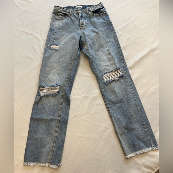 AVEC LES FILLES Women’s Distressed Straight Leg Jeans, Size 26 - Picture 2 of 9